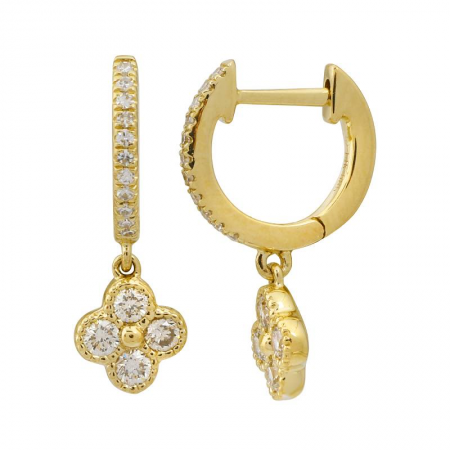 Dangling Diamond Clover Huggie Earrings Van Cleef Earrings Yellow Gold