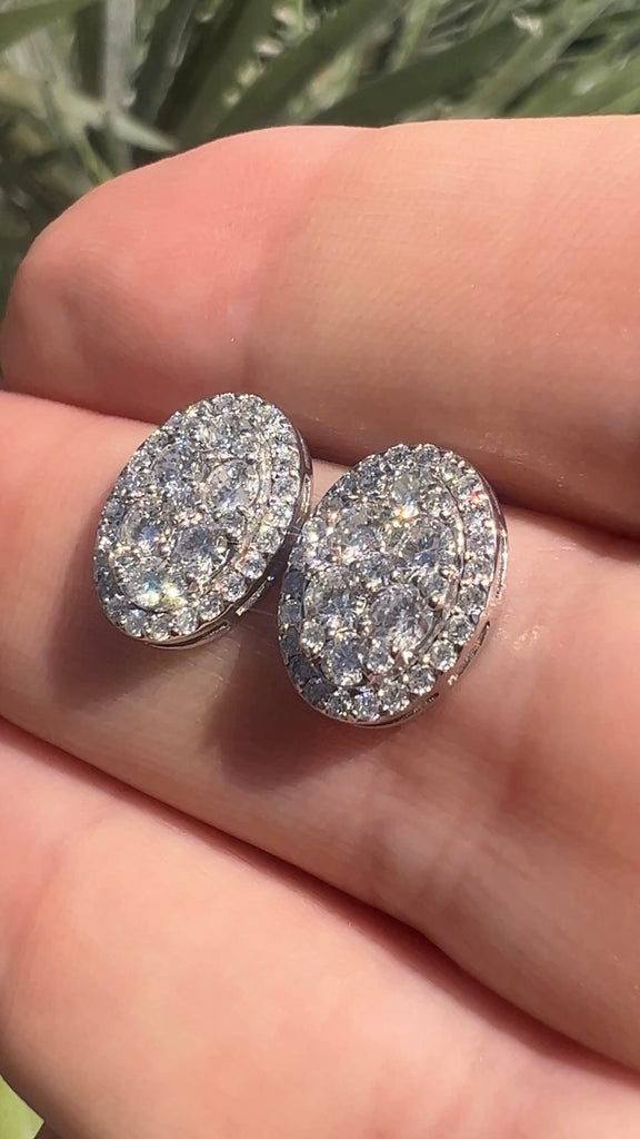 Diamond Oval Shape Halo Stud Earrings