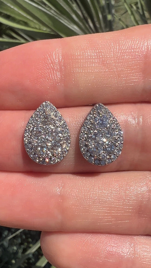 Diamond Pear Shape Halo Stud Earrings