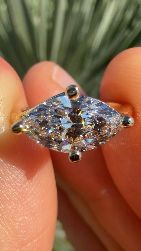 East-West Lab Grown Diamond Marquise Bypass Ring