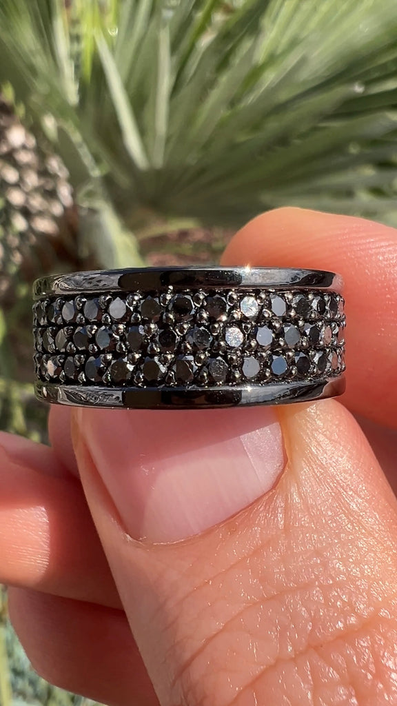 Mens Black Diamond Eternity Band with Braided Rope Side Detailing