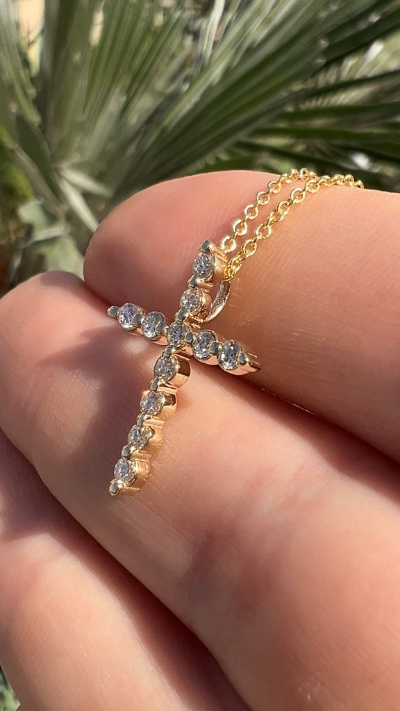.50 Carat Shared Prong Diamond Cross Necklace