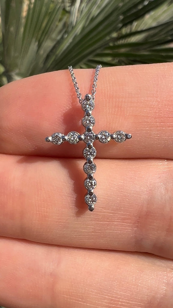 .50 Carat Shared Prong Diamond Cross Necklace