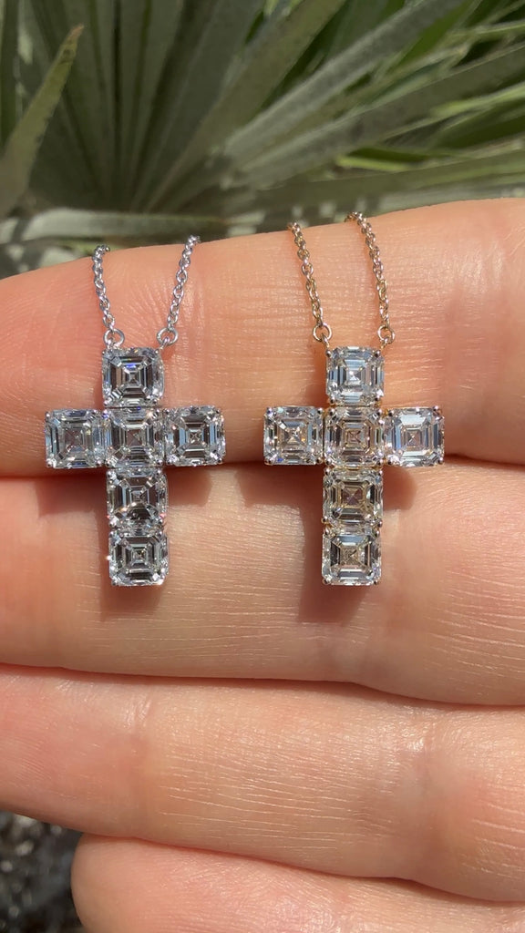 Lab Grown Asscher Cut Diamond Cross Necklace