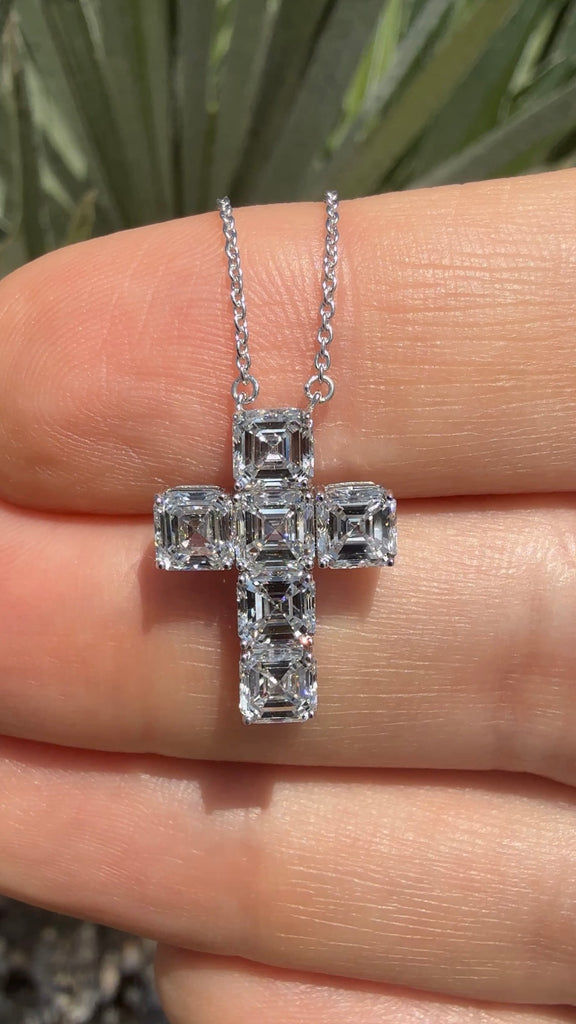 Lab Grown Asscher Cut Diamond Cross Necklace