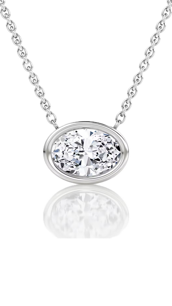 Lab Grown Bezel Set Oval East-West Diamond Solitaire Necklace