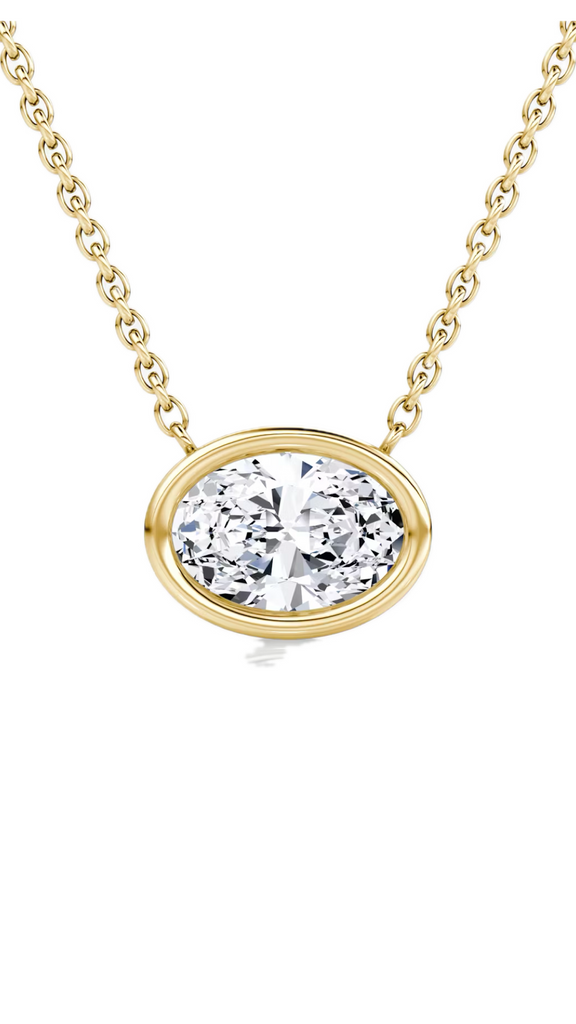 Lab Grown Bezel Set Oval East-West Diamond Solitaire Necklace