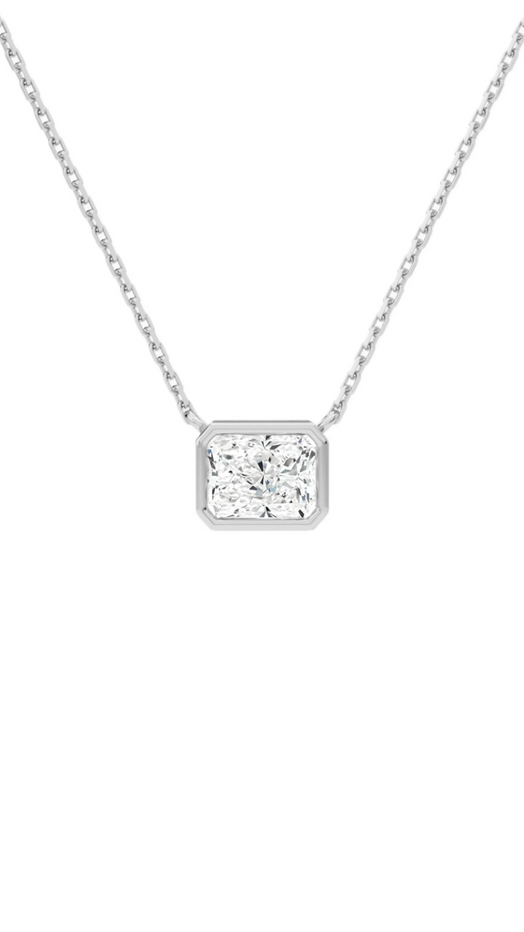 Lab Grown Bezel Set Radiant East-West Diamond Solitaire Necklace