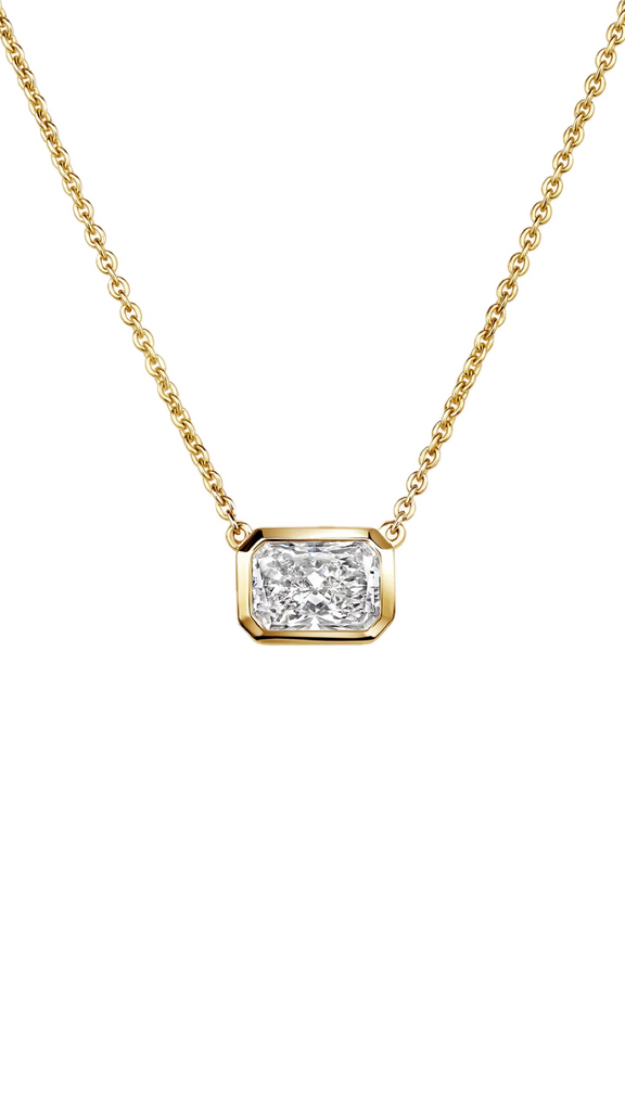 Lab Grown Bezel Set Radiant East-West Diamond Solitaire Necklace