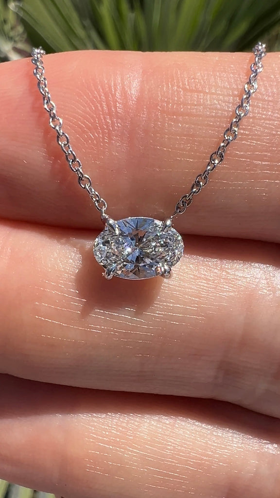 Lab Grown Oval East-West Diamond Solitaire Necklace
