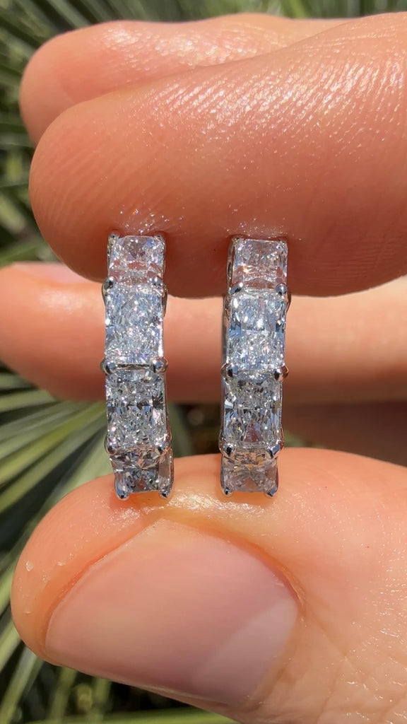 Lab Grown Radiant Diamond Huggie Earrings