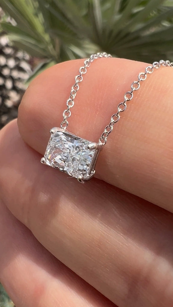 Lab Grown Radiant East-West Diamond Solitaire Necklace