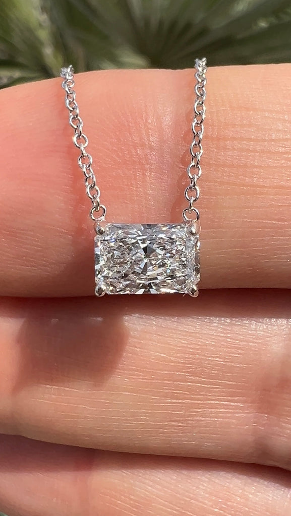 Lab Grown Radiant East-West Diamond Solitaire Necklace