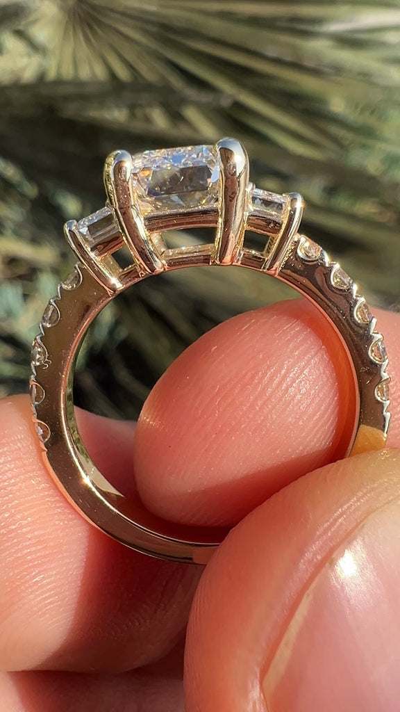 Lab Grown Three Stone Emerald Cut Diamond Engagement Ring