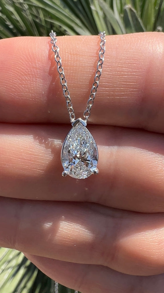 Lab Grown Pear Diamond Solitaire Necklace