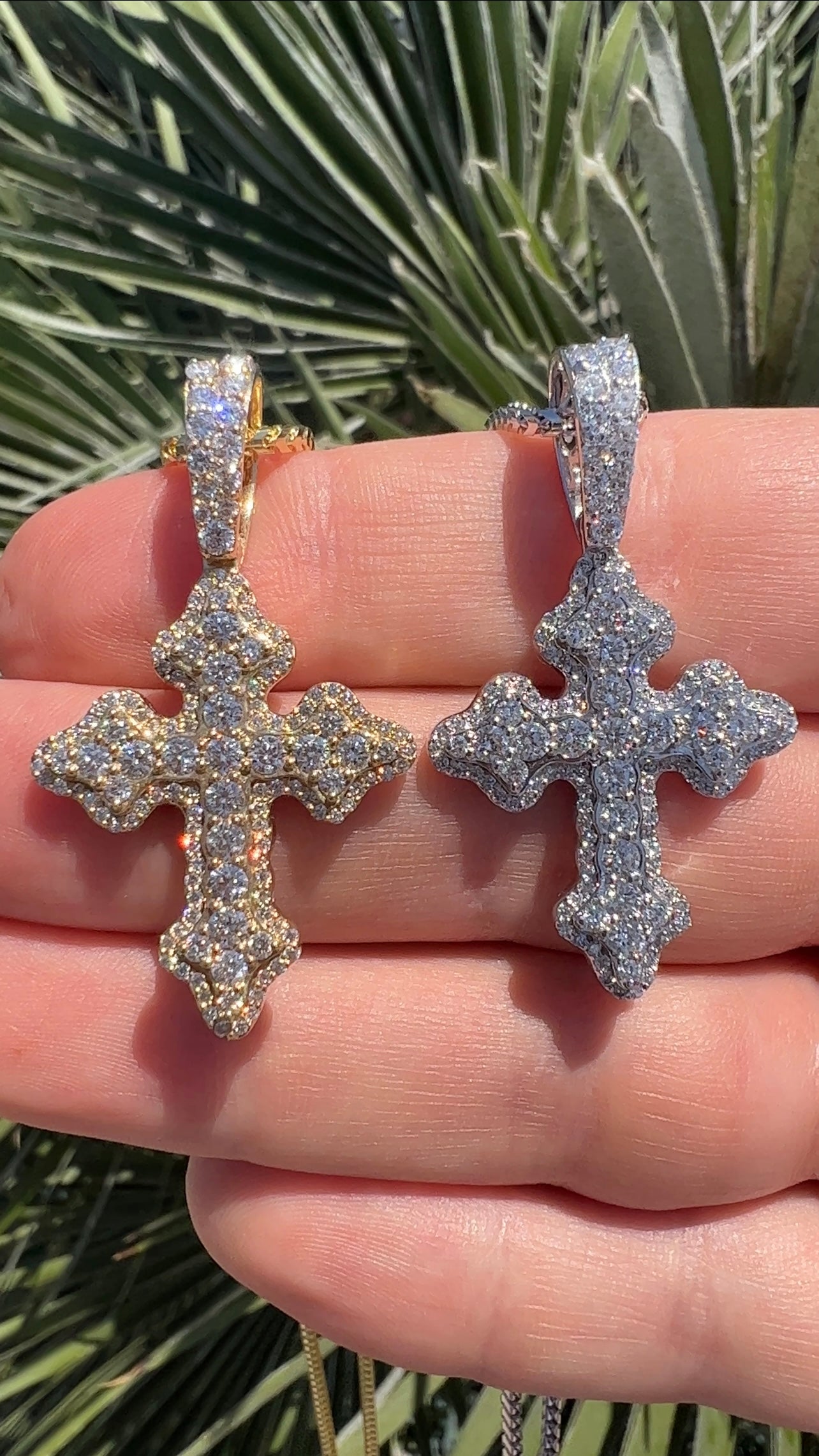Emerald And Brilliant Cut Diamond Cross Pendant On Chain