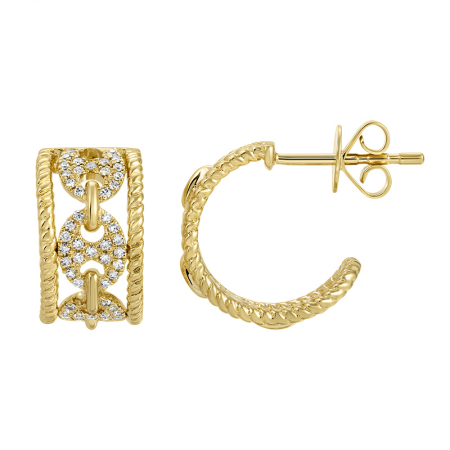 Puff Link Diamond Hoop Earrings 14K Gold