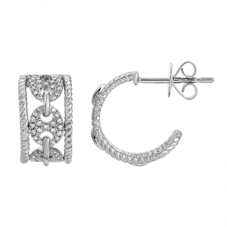 Puff Link Diamond Hoop Earrings
