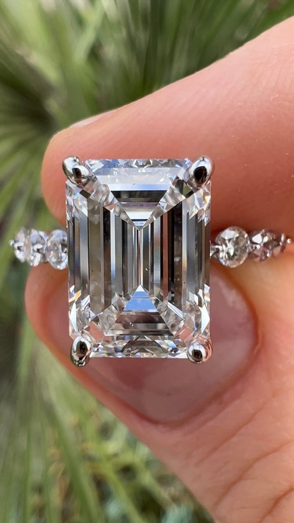 4 Carat Emerald Lab Diamond Shared Prong Engagement Ring Under Halo