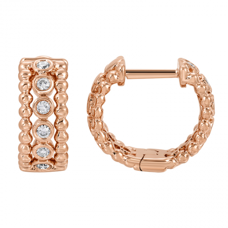 Round Diamond Bezel Huggie Earrings with Beaded Detailing