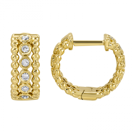 Round Diamond Bezel Huggie Earrings with Beaded Detailing