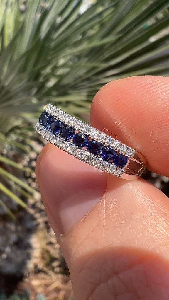 1.20 Carat Sapphire and Diamond Band Three Row Band