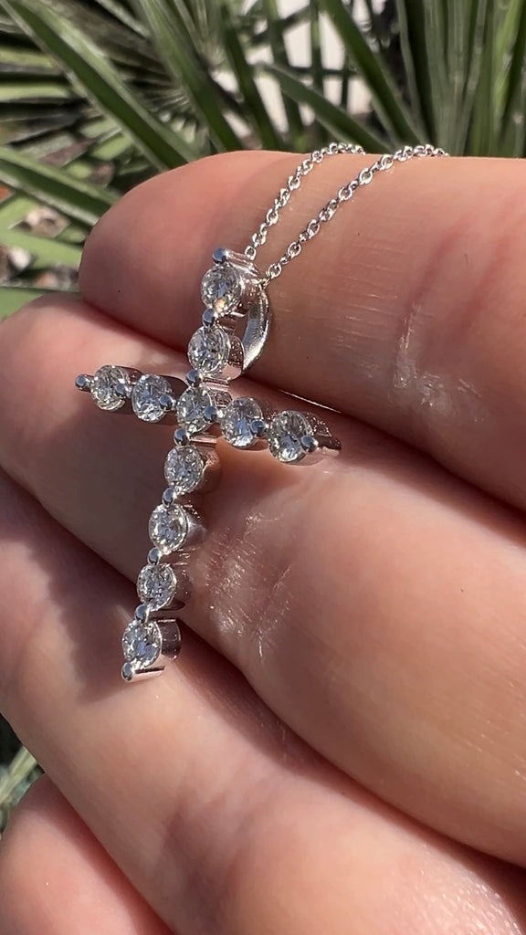 1.50 Carat Shared Prong Diamond Cross Necklace