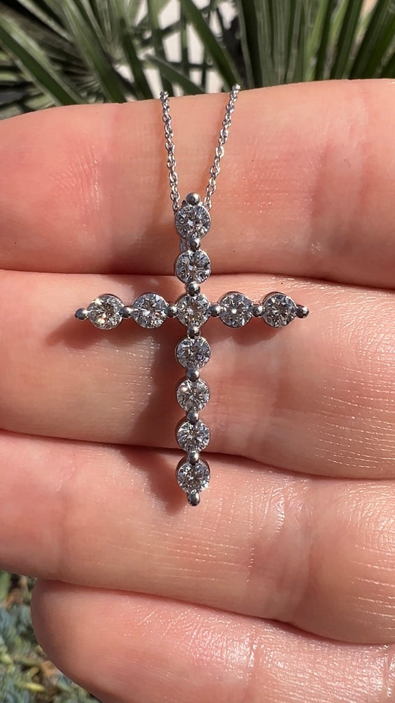 1.50 Carat Shared Prong Diamond Cross Necklace