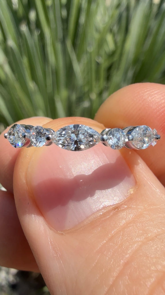 Shared Prong Marquise and Round Lab Diamond Band