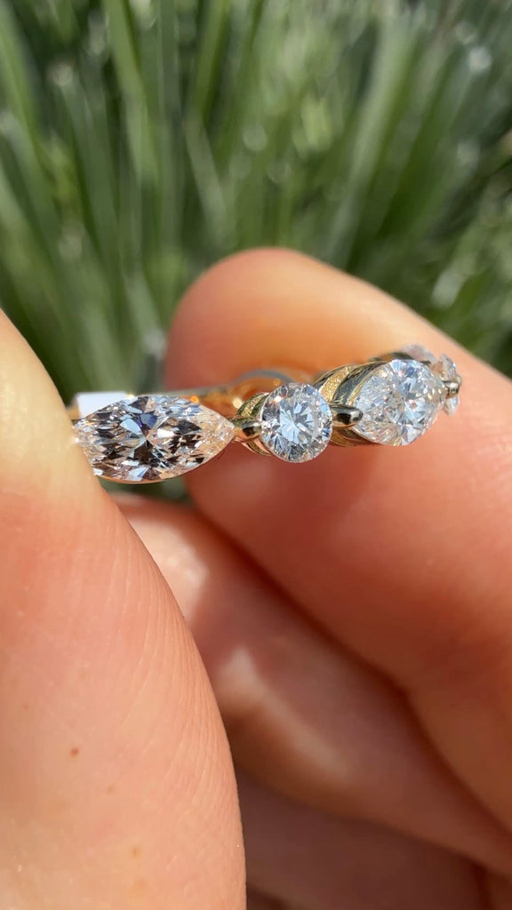 Shared Prong Marquise and Round Lab Diamond Band