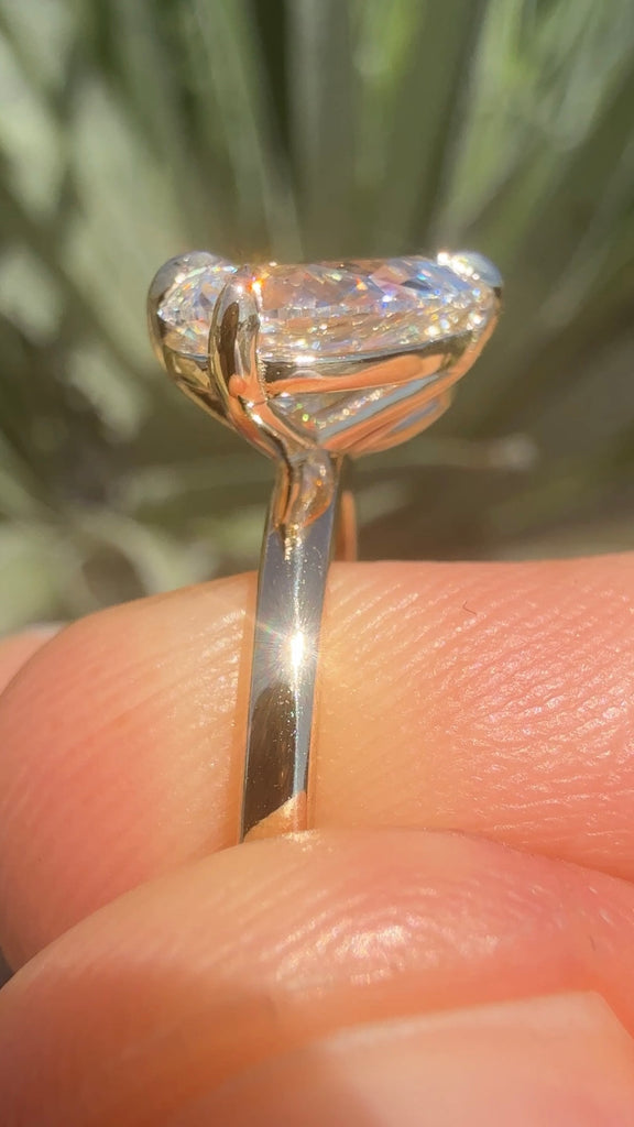 Toi et Moi Emerald Pear Lab Diamond Solitaire Engagement Ring