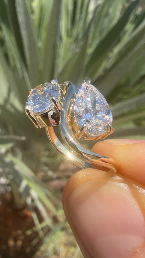 The Wave Ring - Toi et Moi Oval and Pear Lab Diamond Engagement Ring