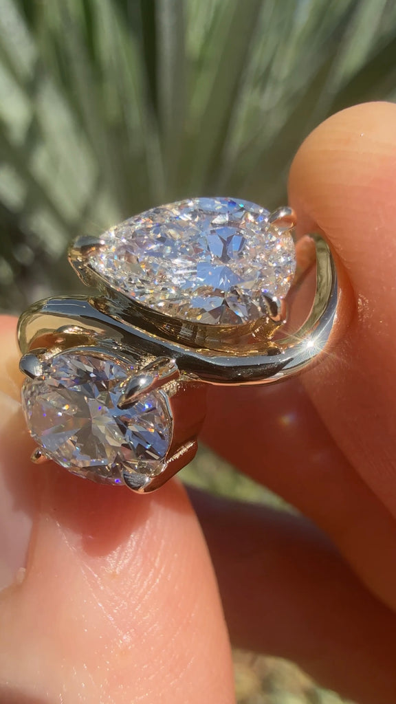 The Wave Ring - Toi et Moi Oval and Pear Lab Diamond Engagement Ring