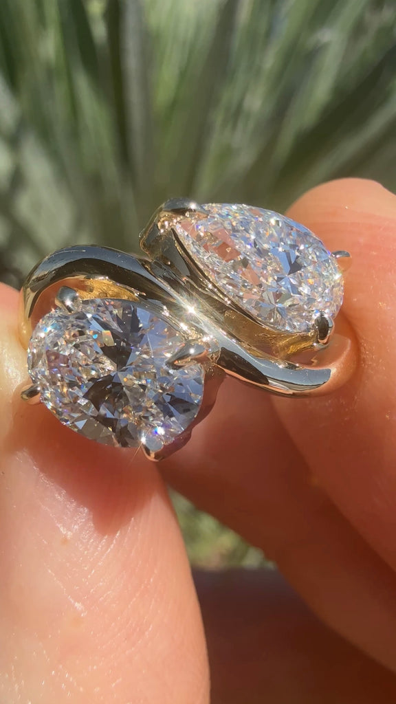 The Wave Ring - Toi et Moi Oval and Pear Lab Diamond Engagement Ring