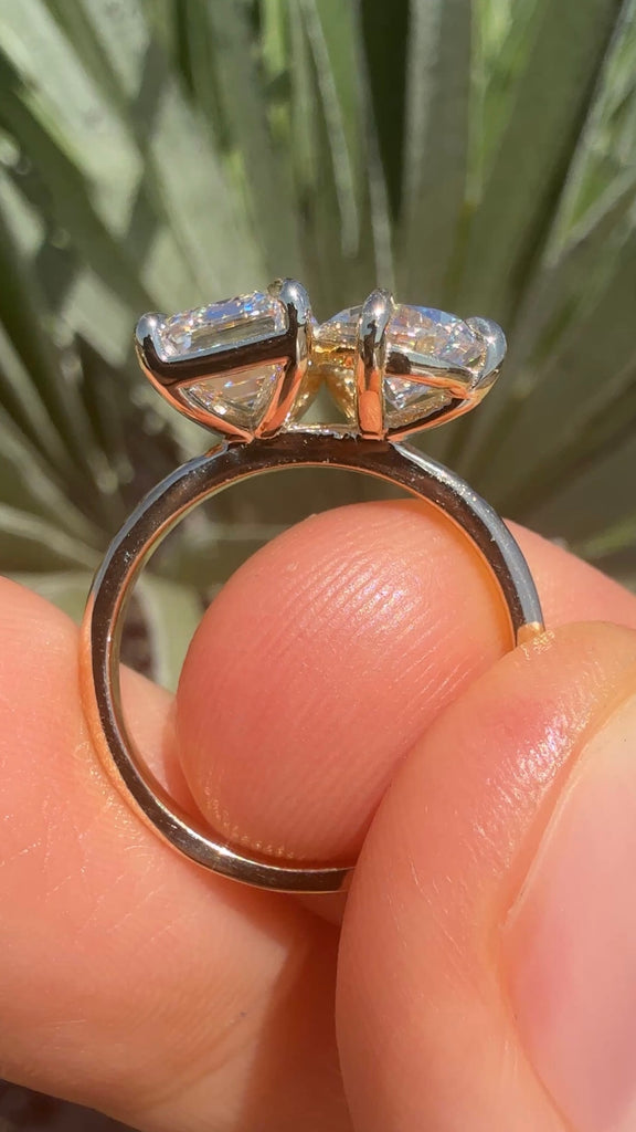 Toi et Moi Emerald Pear Lab Diamond Solitaire Engagement Ring