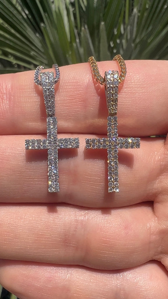 Two Row Prong Set Diamond Cross Pendant