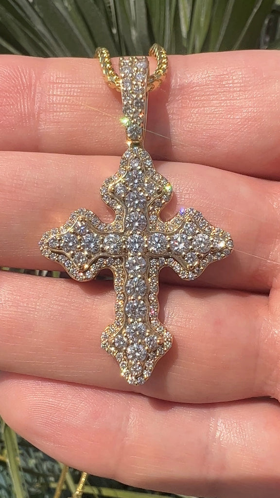 Large Diamond Orthodox Cross Pendant Gold