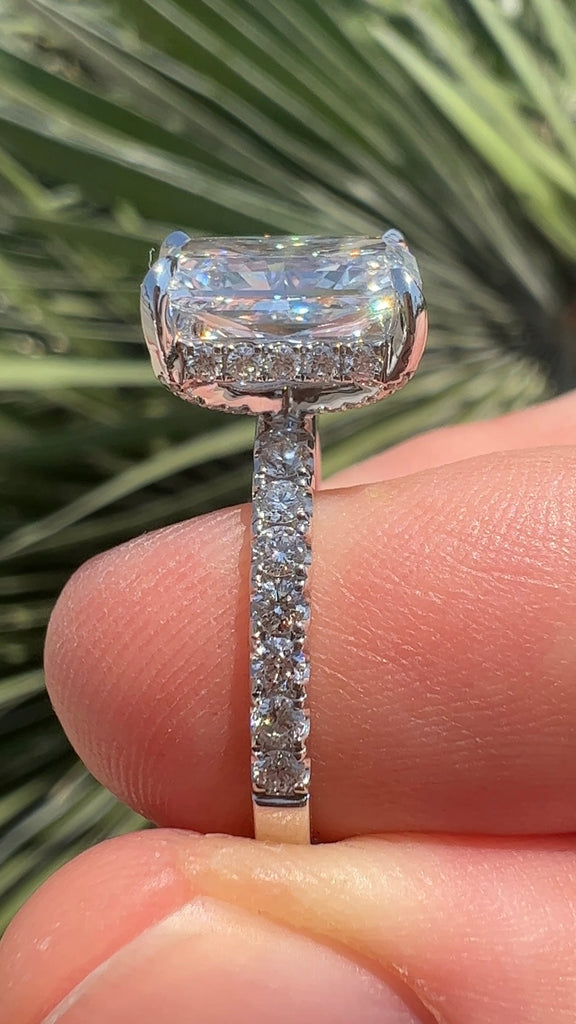Radiant Diamond Engagement Ring Hidden Halo