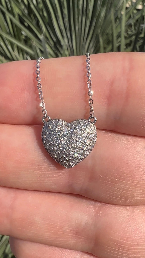 1.00CT Diamond Puff Heart Necklace