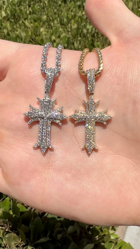 1.50CT Diamond Cross Mens Chrome Heart Cross Pendant
