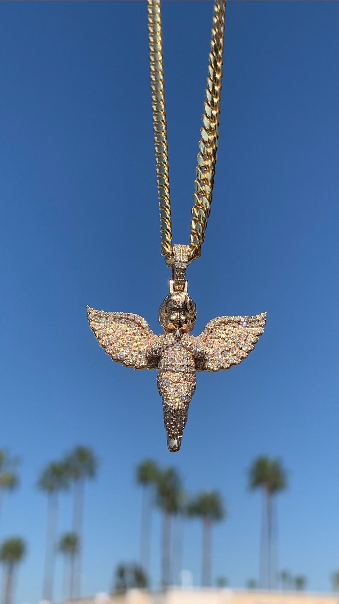 Gold angel pendant with diamonds Clearance