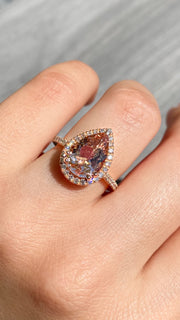 14K Rose Gold Pear Shaped Morganite and Diamond Ring