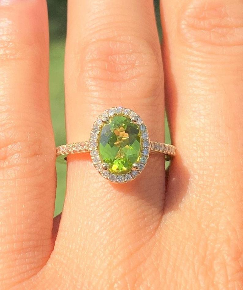 Oval Shaped Peridot Diamond Halo Engagement Ring – Justin's