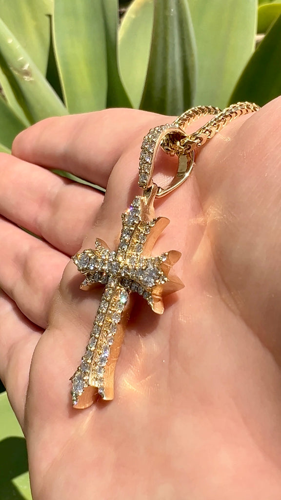 2.75CT Diamond Cross Mens Necklace Pendant Chain