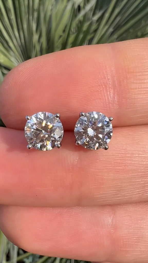 3 Carat Round Lab Grown Diamond Stud Earrings