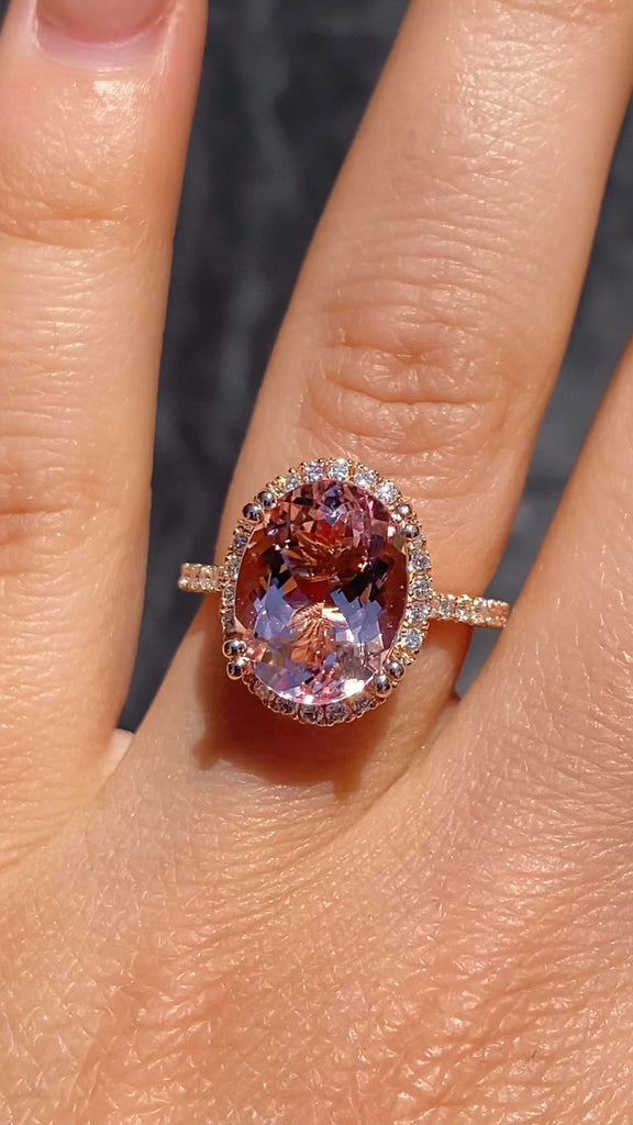 4.00CT Oval Morganite Diamond Halo Engagement Ring
