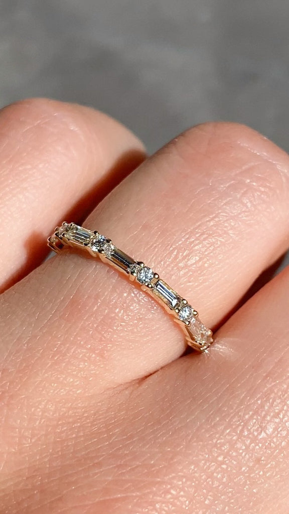 Baguette and Round Diamond Wedding Band Ring