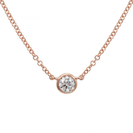 Bezel Set Round Diamond Necklace Rose Gold