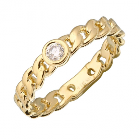 Cuban Link Diamond Bezel Ring Yellow Gold