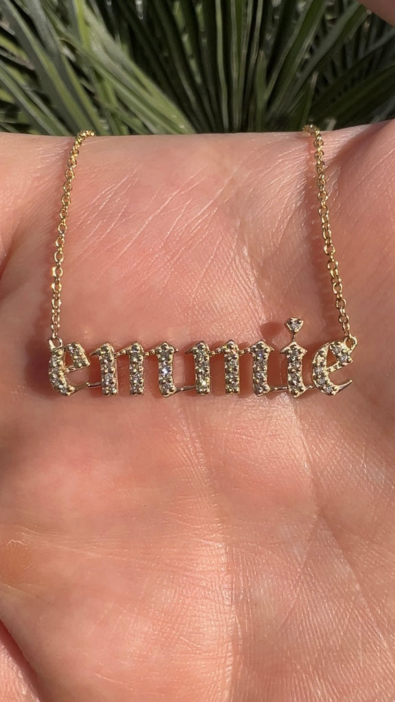 Custom Diamond Old English Name Plate Necklace / Personalized Diamond ...